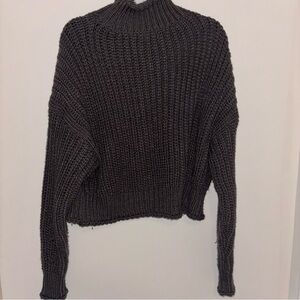 H&M Cropped Dark Grey Knitted Turtle Neck Sweater, Size Medium